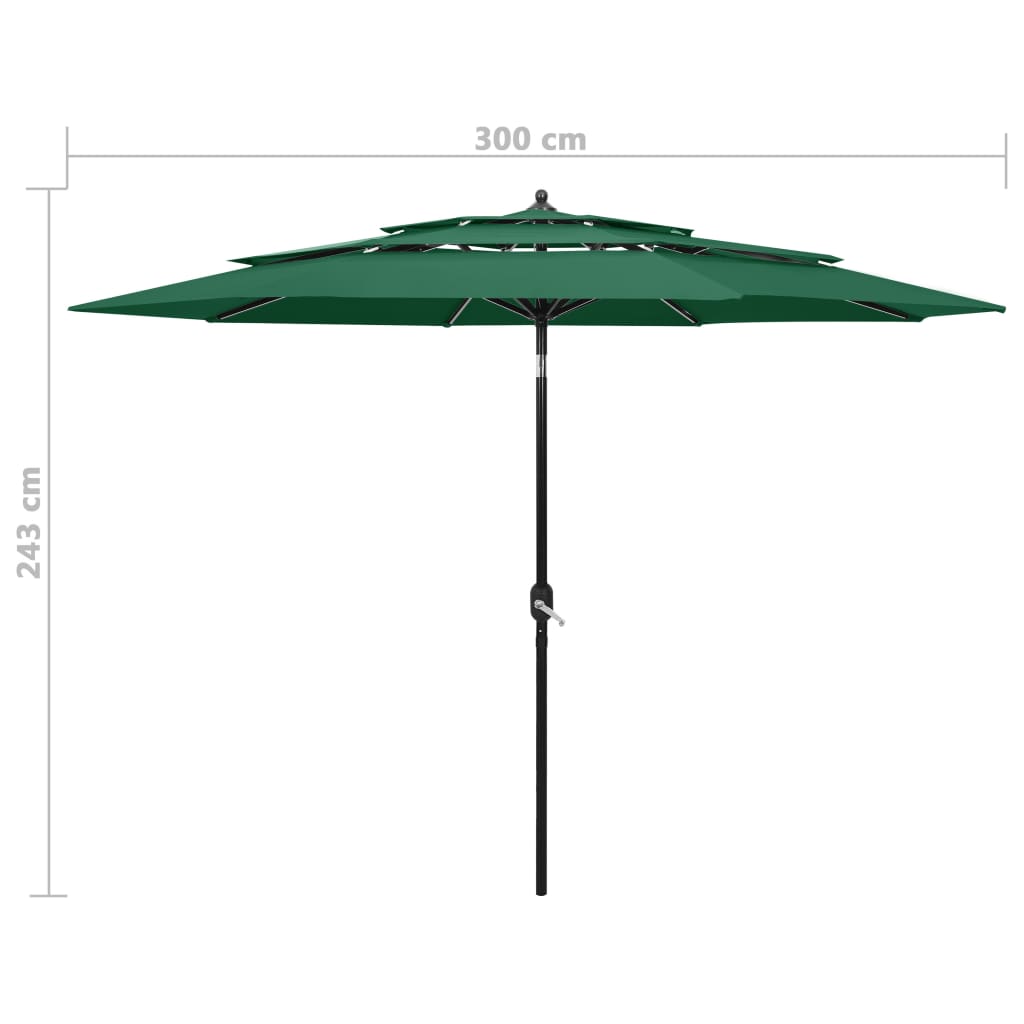 8720286165515_g_en_hd_7 vidaXL 3-Tier Garden Parasol with Aluminium Pole Green 3 m - Image 8