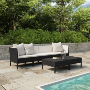 vidaXL 6 Piece Garden Lounge Set with Cushions Poly Rattan Black