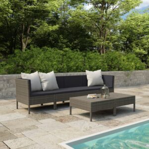 vidaXL 6 Piece Garden Lounge Set with Cushions Poly Rattan Grey