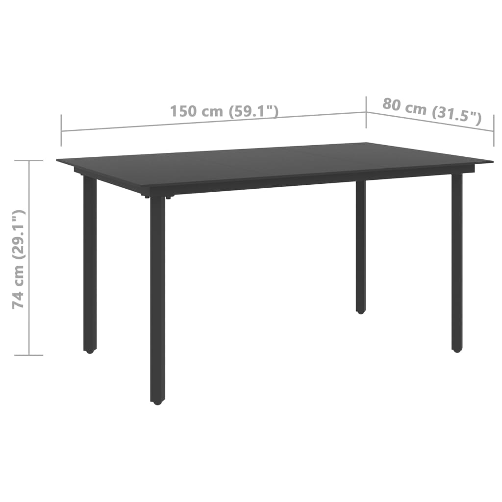 8720286181966_g_en_hd_4 vidaXL Garden Dining Table Black 150x80x74 cm Steel and Glass - Image 5