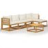 vidaXL 6 Piece Garden Lounge Set with Cushion Cream Solid Acacia Wood - Image 2