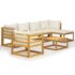 vidaXL 7 Piece Garden Lounge Set with Cushion Cream Solid Acacia Wood - Image 2