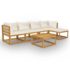 vidaXL 6 Piece Garden Lounge Set with Cushion Cream Solid Acacia Wood - Image 2