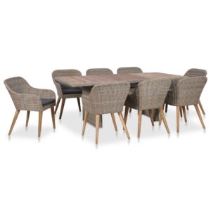 vidaXL 9 Piece Outdoor Dining Set with Cushions Poly Rattan