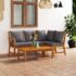 vidaXL 4 Piece Garden Lounge Set with Cushion Solid Acacia Wood