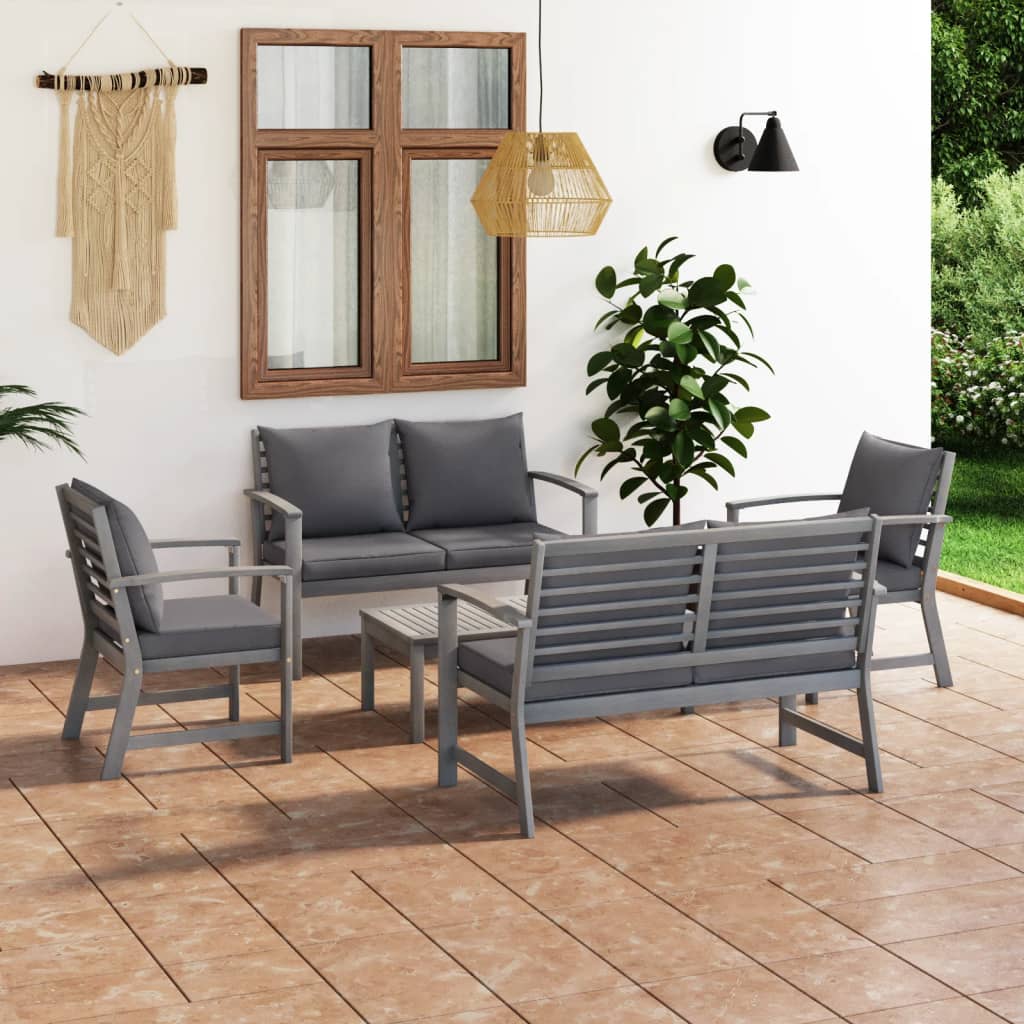 8720286188675_m_en_hd_1 vidaXL 5 Piece Garden Lounge Set with Cushion Solid Acacia Wood Grey - Image 1