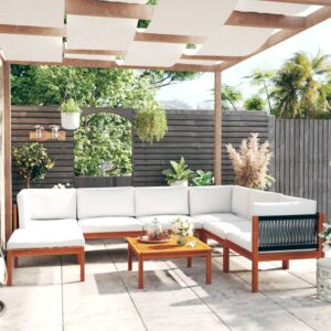 vidaXL 8 Piece Garden Lounge Set with Cushions Cream Wood Acacia&Rope
