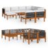 vidaXL 10 Piece Garden Lounge Set with Cushions Cream Wood Acacia&Rope - Image 2
