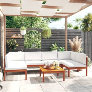 vidaXL 7 Piece Garden Lounge Set with Cushions Cream Wood Acacia&Rope