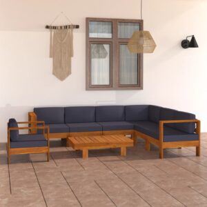 vidaXL 8 Piece Garden Lounge Set with Dark Grey Cushions Acacia Wood