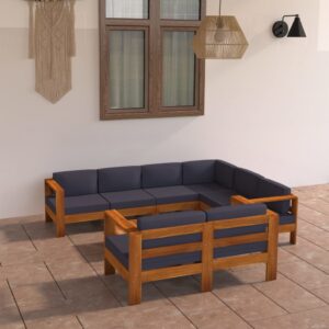 vidaXL 8 Piece Garden Lounge Set with Dark Grey Cushions Acacia Wood