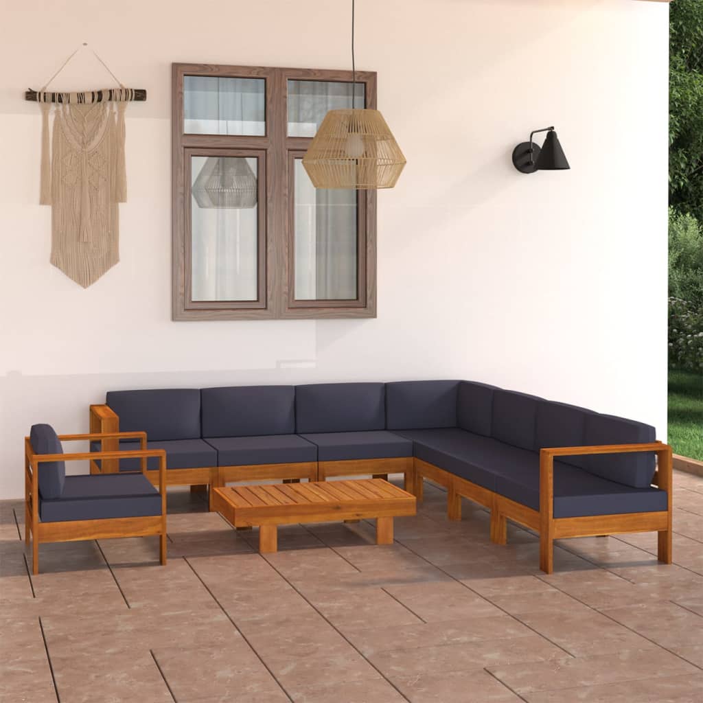 8720286191309_m_en_hd_1 vidaXL 9 Piece Garden Lounge Set with Dark Grey Cushions Acacia Wood - Image 1