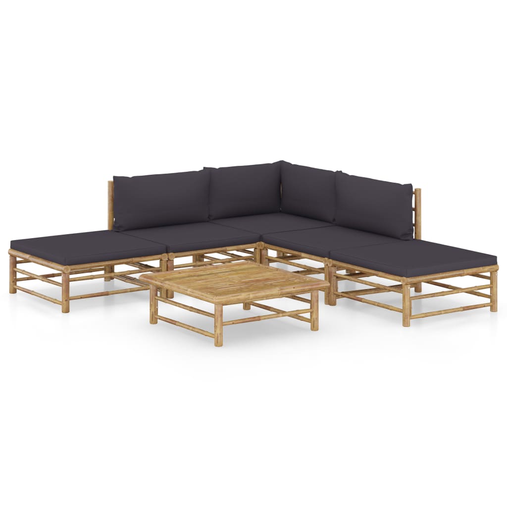 8720286191781_a_en_hd_1 vidaXL 6 Piece Garden Lounge Set with Dark Grey Cushions Bamboo - Image 1