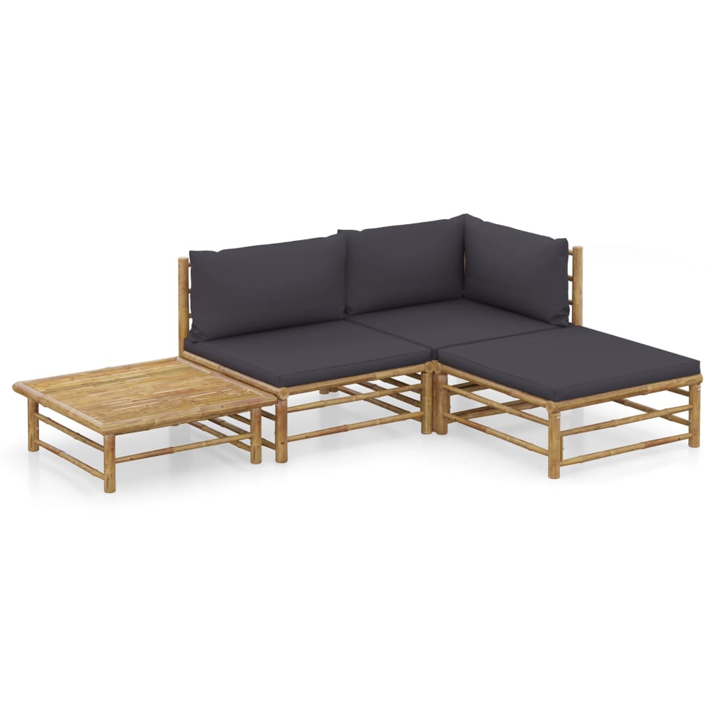 8720286191804_a_en_hd_1 vidaXL 4 Piece Garden Lounge Set with Dark Grey Cushions Bamboo - Image 1