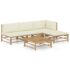 vidaXL 5 Piece Garden Lounge Set with Cream White Cushions Bamboo