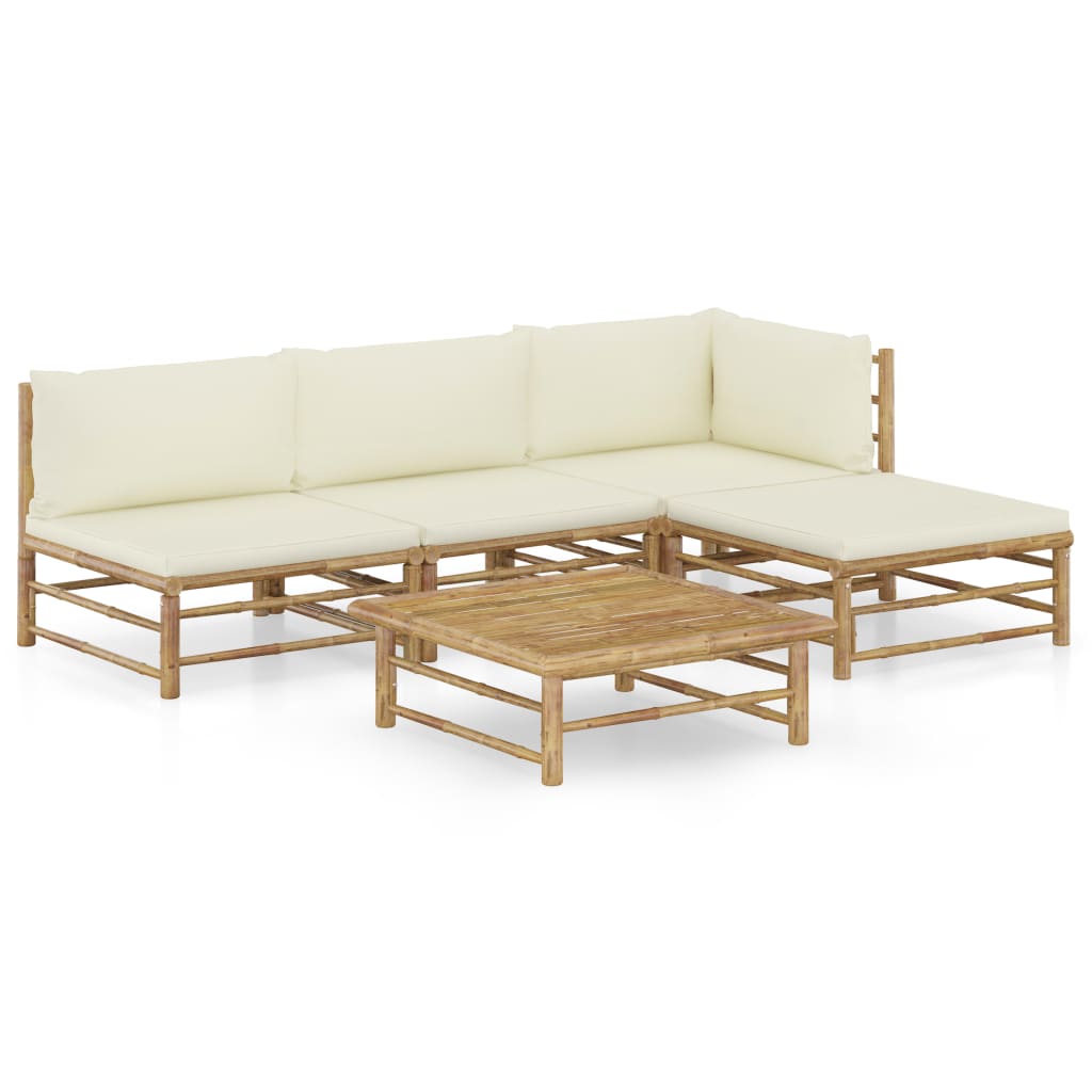 8720286191811_a_en_hd_1 vidaXL 5 Piece Garden Lounge Set with Cream White Cushions Bamboo - Image 1