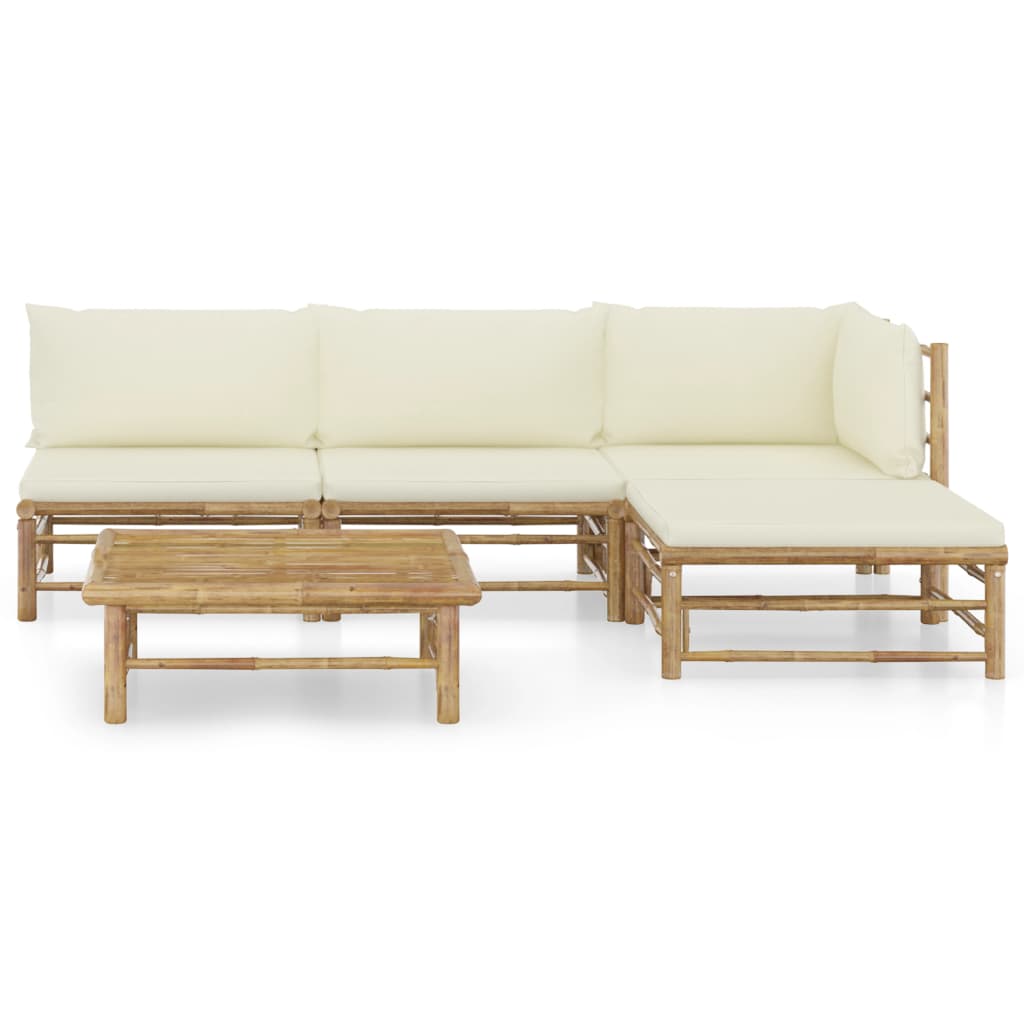 8720286191811_g_en_hd_1 vidaXL 5 Piece Garden Lounge Set with Cream White Cushions Bamboo - Image 2