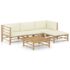 vidaXL 5 Piece Garden Lounge Set with Cream White Cushions Bamboo