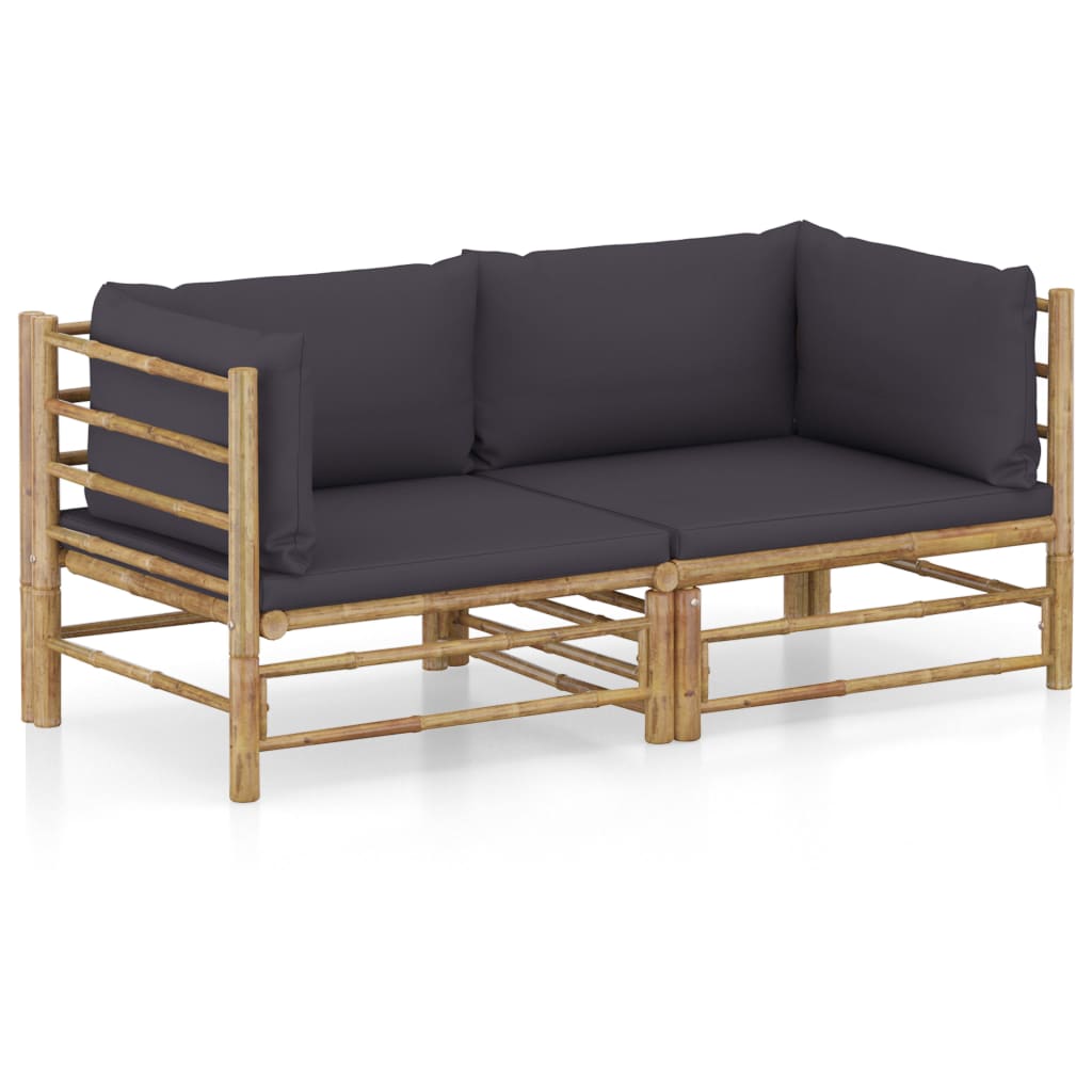 8720286191927_a_en_hd_1 vidaXL 2 Piece Garden Lounge Set with Dark Grey Cushions Bamboo - Image 1
