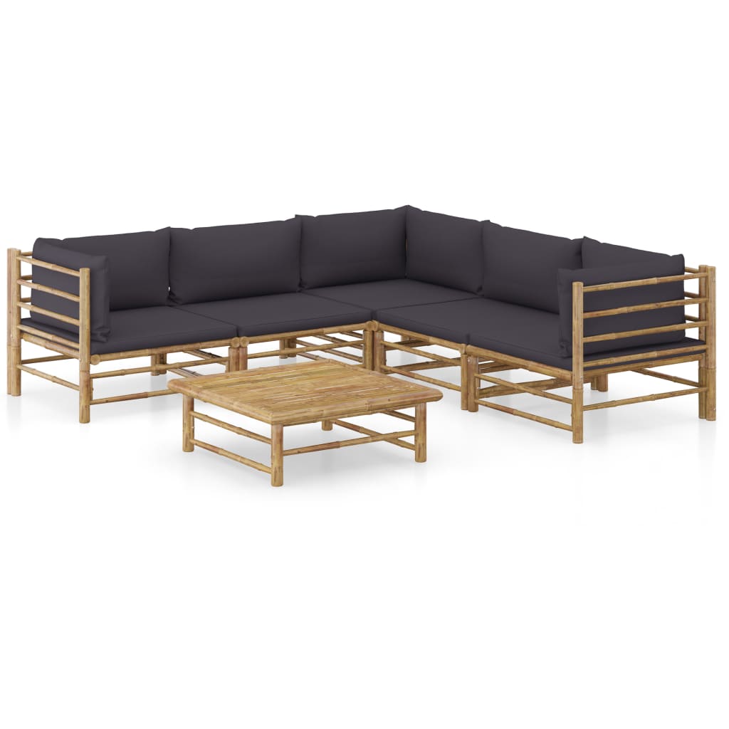 8720286192047_a_en_hd_1 vidaXL 6 Piece Garden Lounge Set with Dark Grey Cushions Bamboo - Image 1