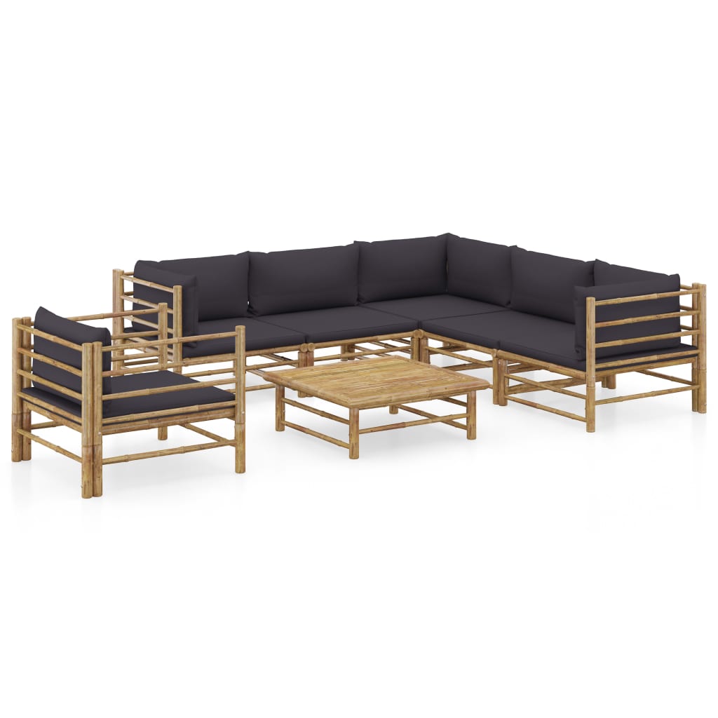 8720286192061_a_en_hd_1 vidaXL 7 Piece Garden Lounge Set with Dark Grey Cushions Bamboo - Image 1