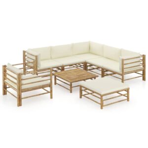 vidaXL 8 Piece Garden Lounge Set with Cream White Cushions Bamboo