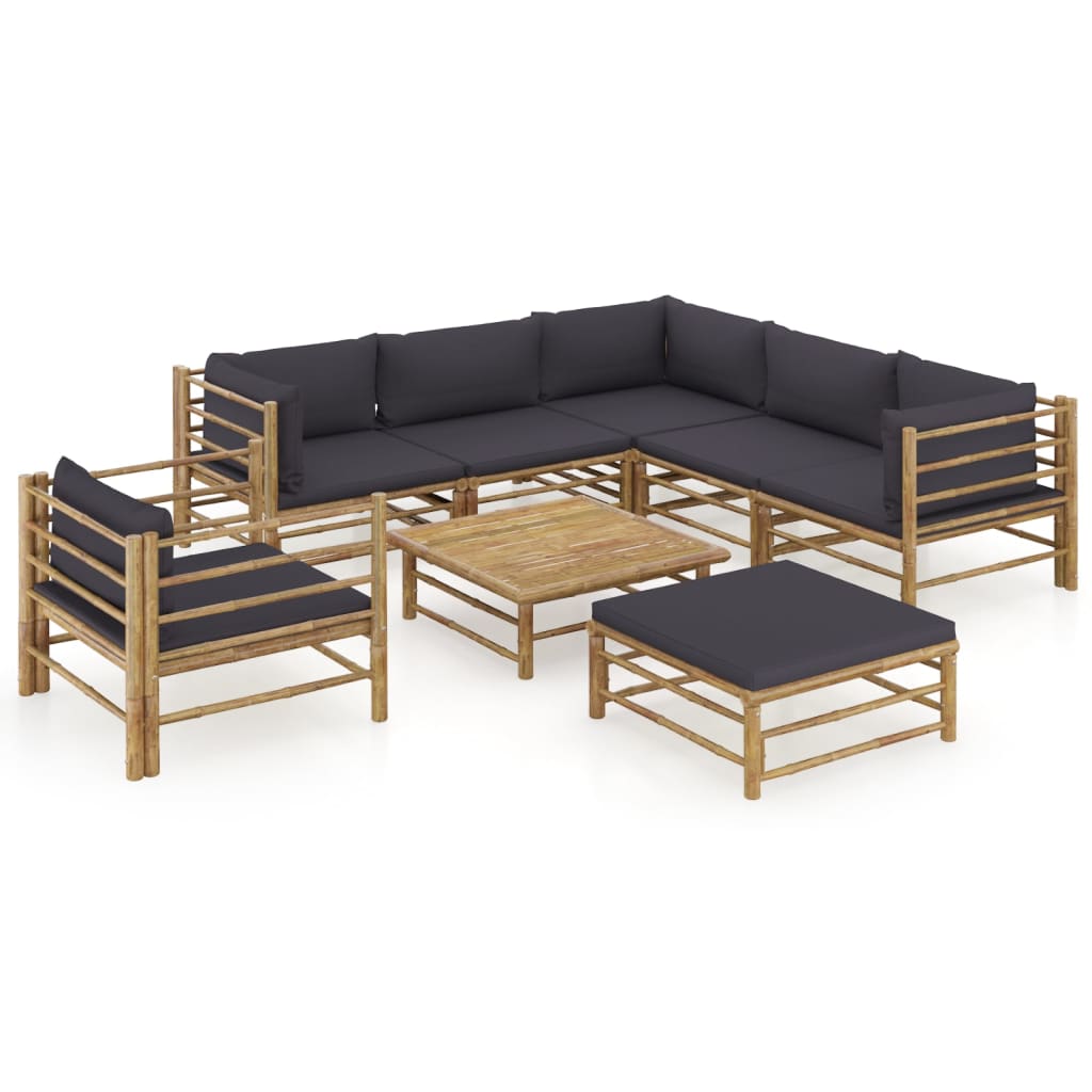 8720286192085_a_en_hd_1 vidaXL 8 Piece Garden Lounge Set with Dark Grey Cushions Bamboo - Image 1