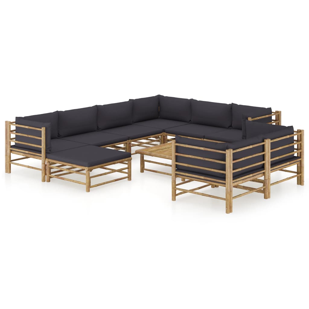 8720286192122_a_en_hd_1 vidaXL 10 Piece Garden Lounge Set with Dark Grey Cushions Bamboo - Image 1