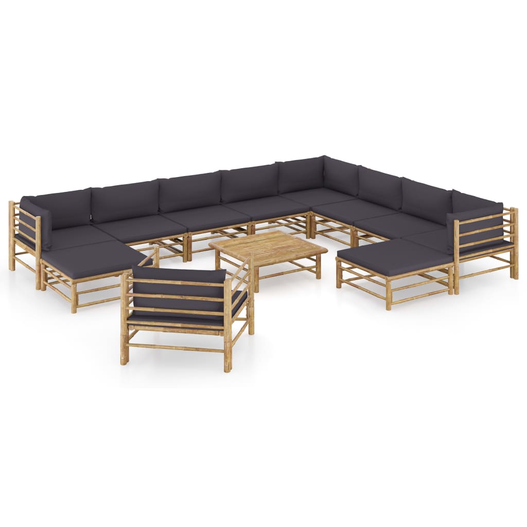 8720286192160_a_en_hd_1 vidaXL 12 Piece Garden Lounge Set with Dark Grey Cushions Bamboo - Image 1
