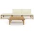 vidaXL 4 Piece Garden Lounge Set with Cream White Cushions Bamboo - Image 2