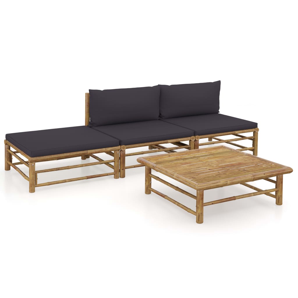 8720286192344_a_en_hd_1 vidaXL 4 Piece Garden Lounge Set with Dark Grey Cushions Bamboo - Image 1
