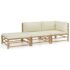 vidaXL 3 Piece Garden Lounge Set with Cream White Cushions Bamboo