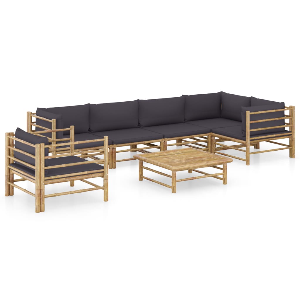 8720286192382_a_en_hd_1 vidaXL 7 Piece Garden Lounge Set with Dark Grey Cushions Bamboo - Image 1