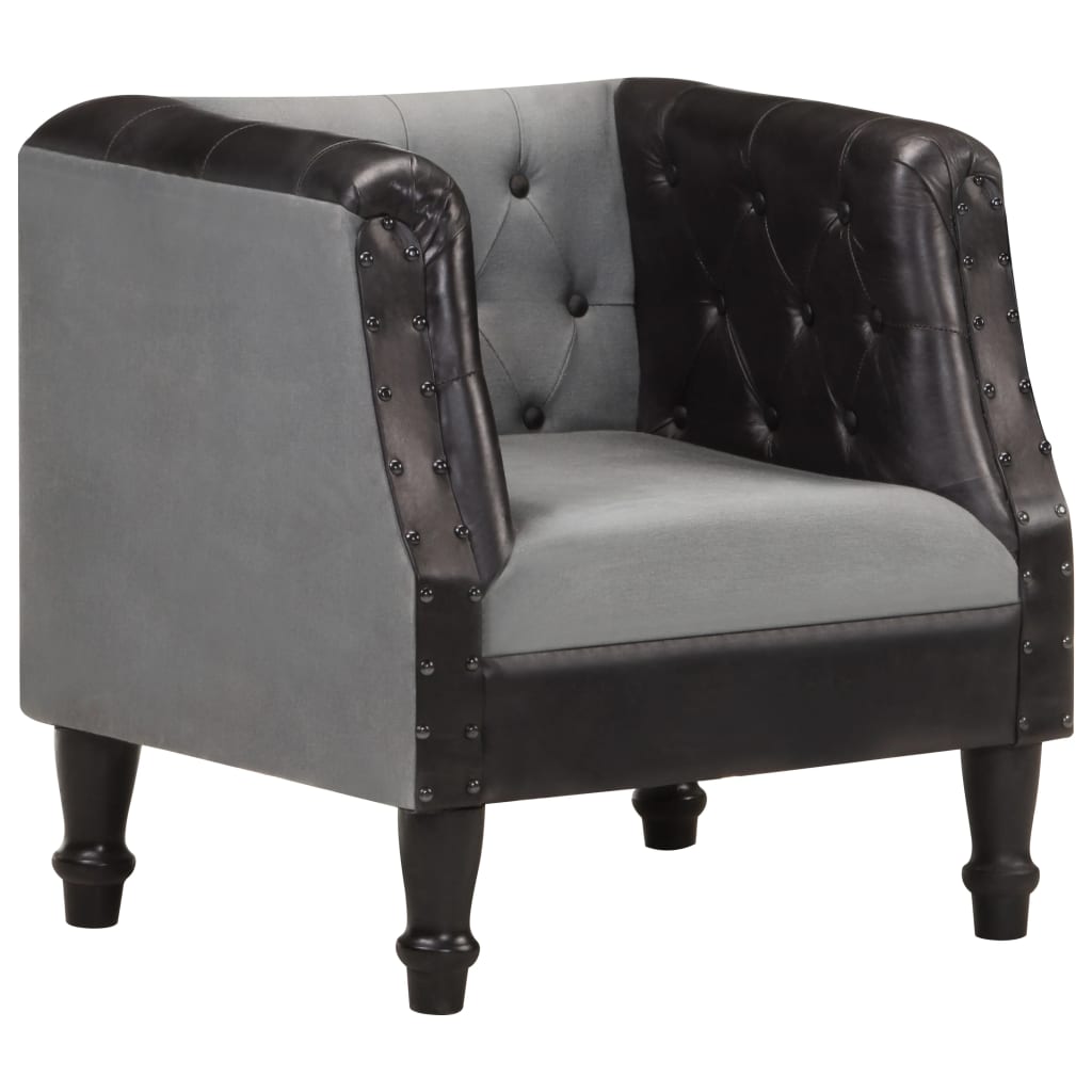 8720286200520_a_en_hd_1 vidaXL Tub Chair Black Real Leather and Solid Mango Wood - Image 1