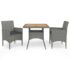 vidaXL 3 Piece Garden Dining Set Grey Poly Rattan and Acacia Wood