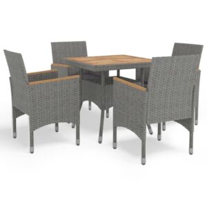 vidaXL 5 Piece Garden Dining Set Grey Poly Rattan and Acacia Wood