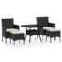 vidaXL 5 Piece Garden Dining Set Poly Rattan and Tempered Glass Black - Image 2