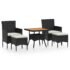 vidaXL 5 Piece Garden Dining Set Poly Rattan & Solid Acacia Wood Black - Image 2