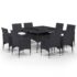 vidaXL 9 Piece Garden Dining Set Poly Rattan and Glass Black - Image 2