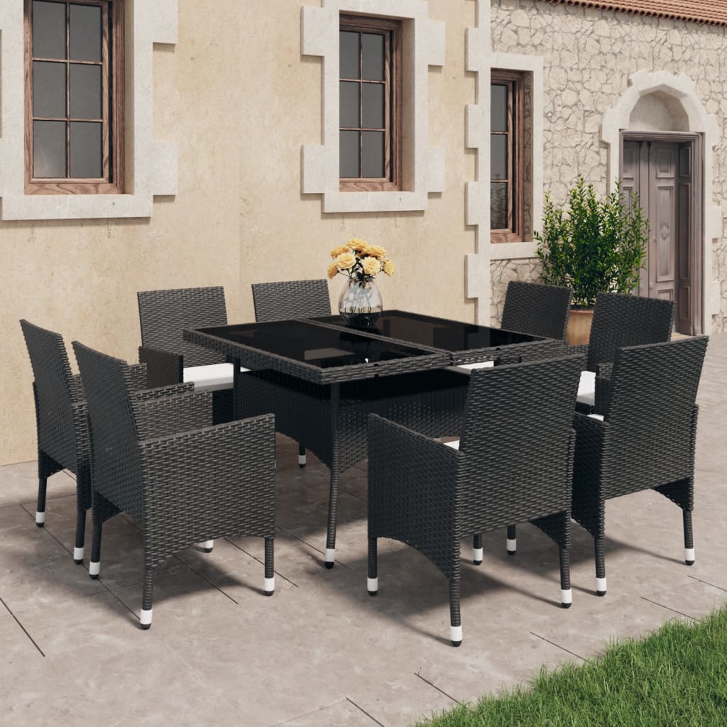 8720286201855_m_en_hd_1 vidaXL 9 Piece Garden Dining Set Poly Rattan and Glass Black - Image 1