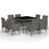 vidaXL 9 Piece Garden Dining Set Poly Rattan and Glass Grey - Image 2