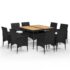 vidaXL 9 Piece Garden Dining Set Poly Rattan and Acacia Wood Black - Image 2