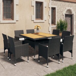 vidaXL 9 Piece Garden Dining Set Poly Rattan and Acacia Wood Black