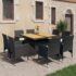 vidaXL 9 Piece Garden Dining Set Poly Rattan and Acacia Wood Black