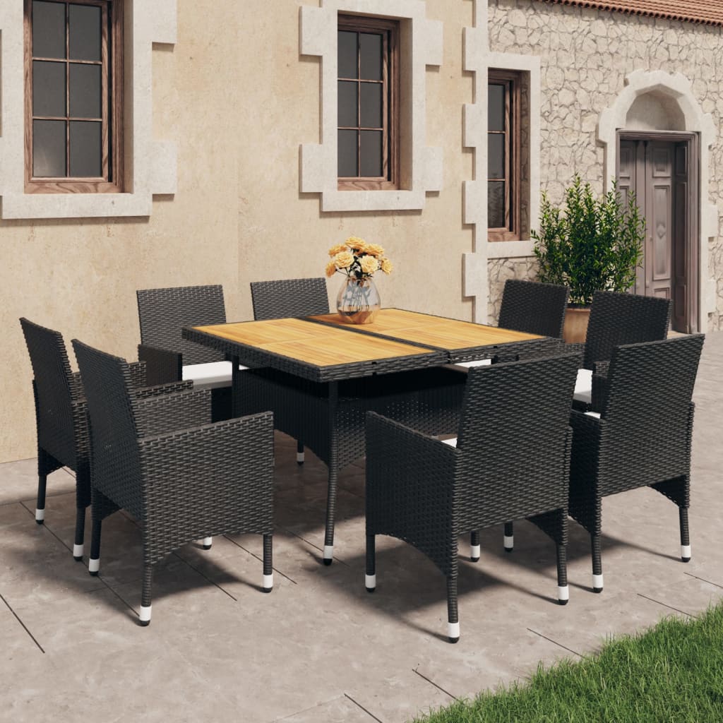 8720286201893_m_en_hd_1 vidaXL 9 Piece Garden Dining Set Poly Rattan and Acacia Wood Black - Image 1