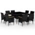 vidaXL 9 Piece Garden Dining Set Poly Rattan and Acacia Wood Black - Image 2