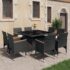 vidaXL 9 Piece Garden Dining Set Poly Rattan and Acacia Wood Black