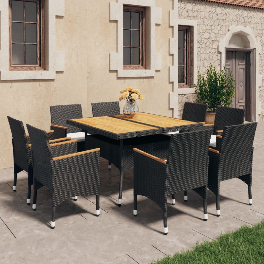 8720286201930_m_en_hd_1 vidaXL 9 Piece Garden Dining Set Poly Rattan and Acacia Wood Black - Image 1