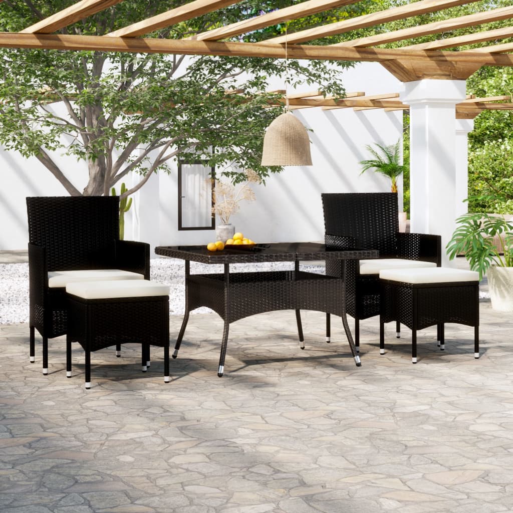 8720286201954_m_en_hd_1 vidaXL 5 Piece Garden Dining Set Poly Rattan and Tempered Glass Black - Image 1