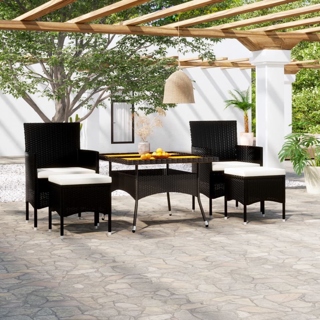 8720286201992_m_en_hd_1 vidaXL 5 Piece Garden Dining Set Poly Rattan & Solid Acacia Wood Black - Image 1